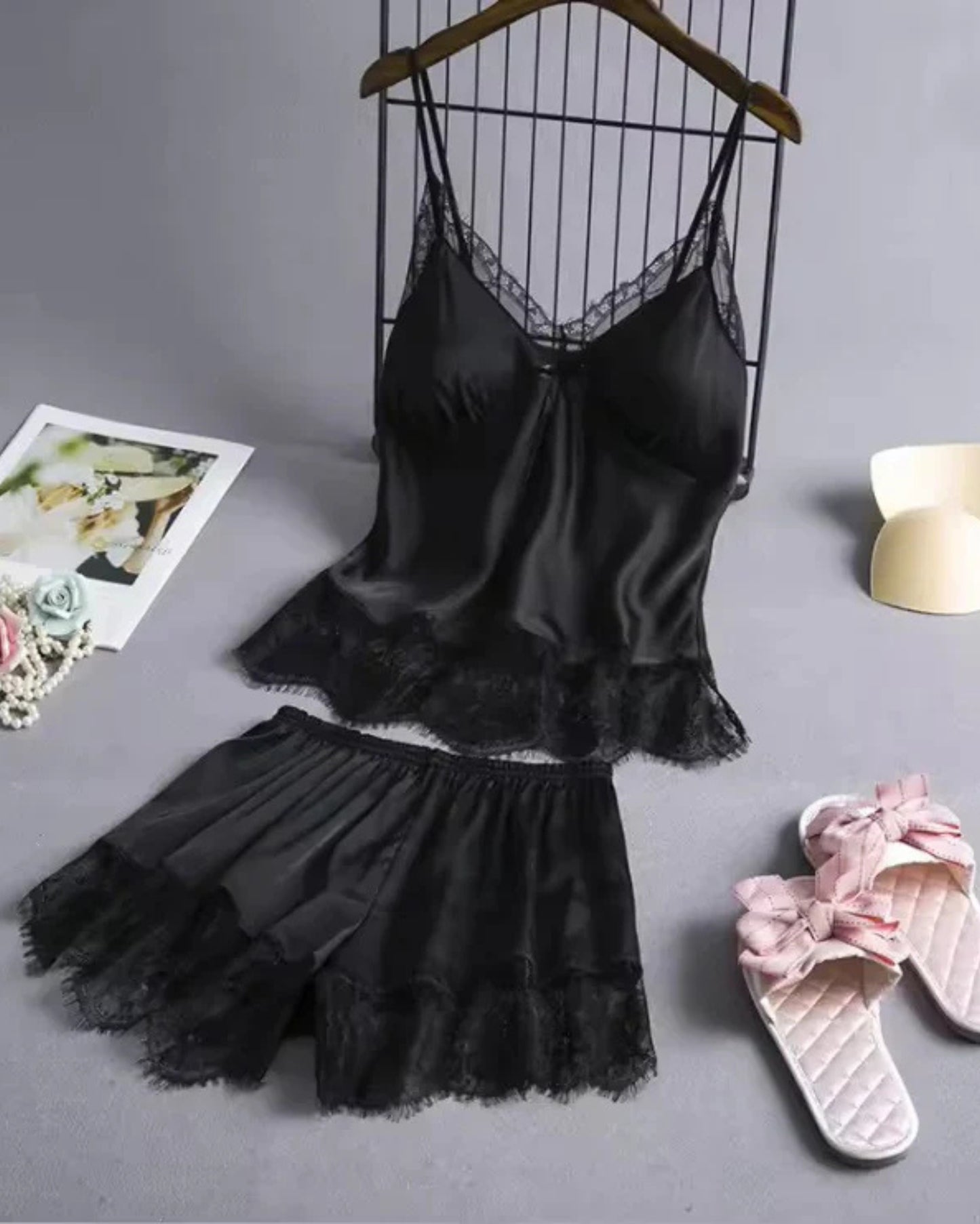 Lace-Trim Satin Night Dress