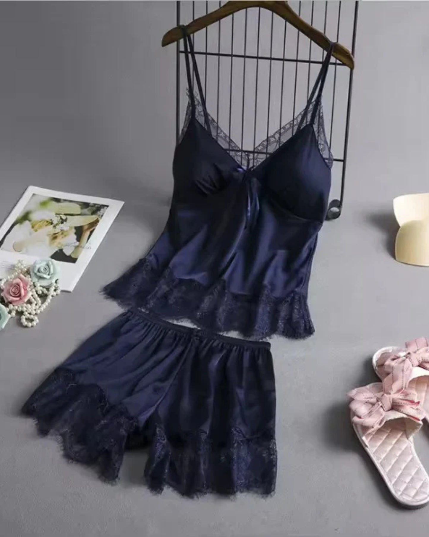 Lace-Trim Satin Night Dress