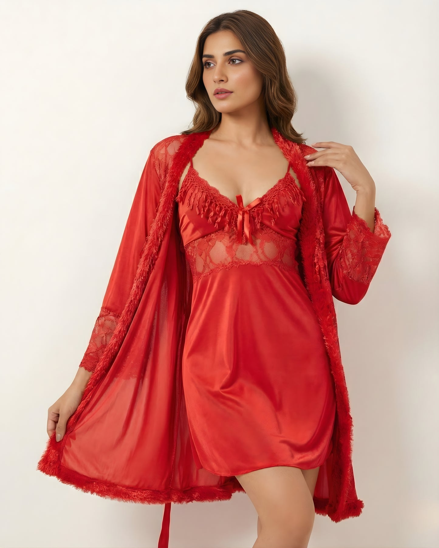 Satin Lace 3-Pc Bridal Nightwear Set