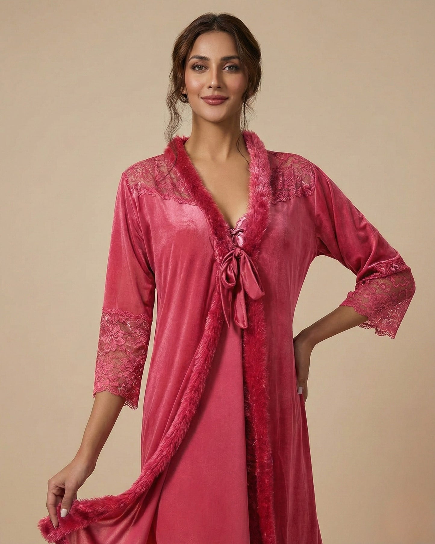 3-Piece Bridal Nightwear Set with Robe