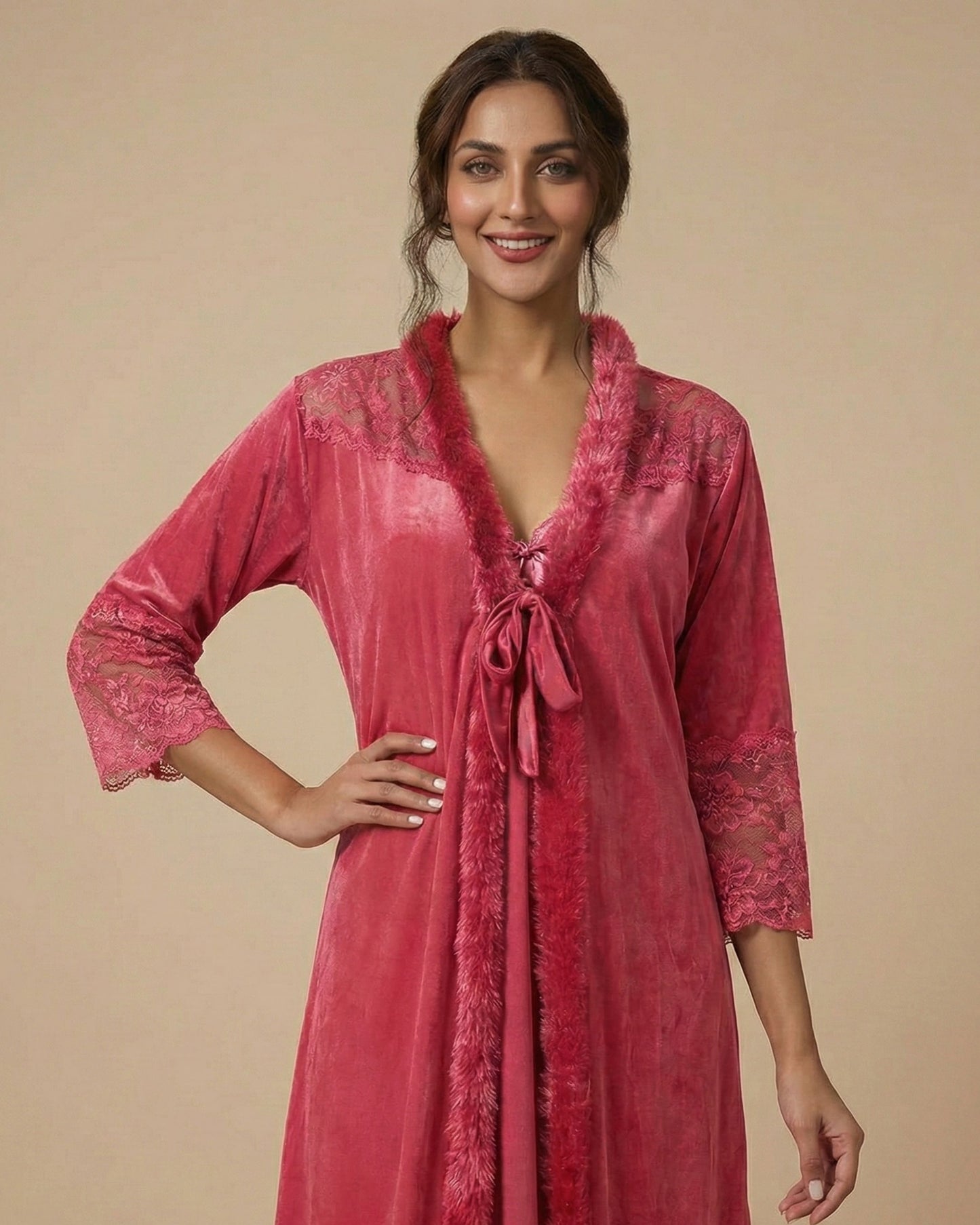 3-Piece Bridal Nightwear Set with Robe