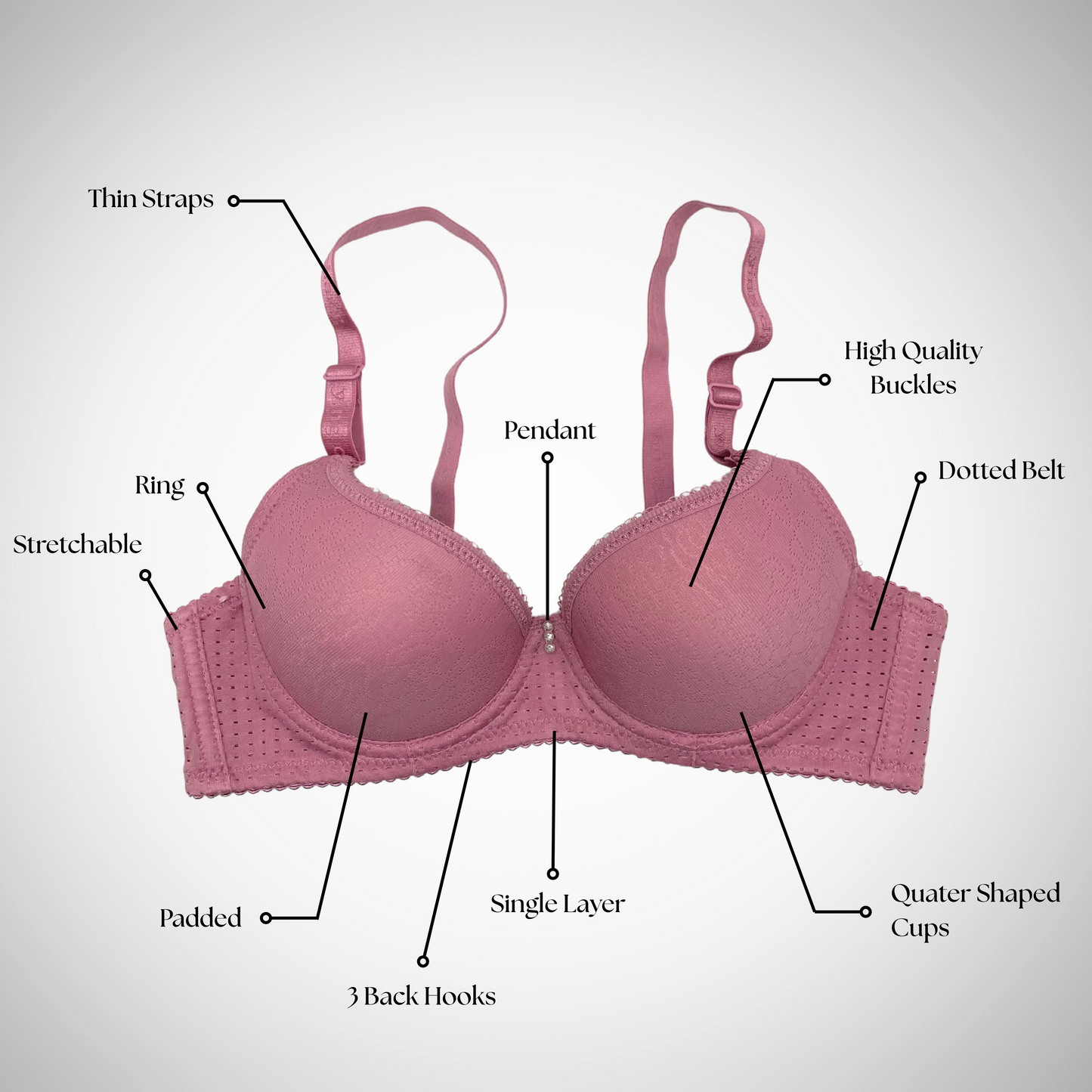 Dotted Strap Push-up Ring Bra