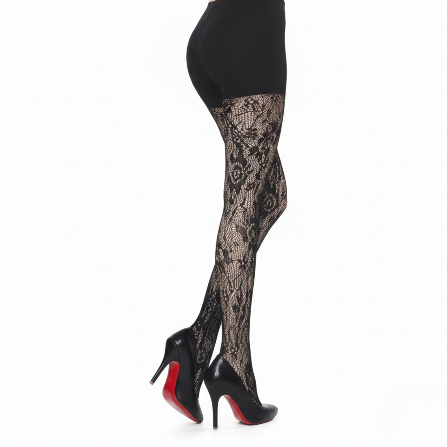 Black Floral Lace Pattern Pantyhose