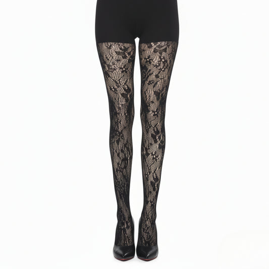 Black Floral Lace Pattern Pantyhose