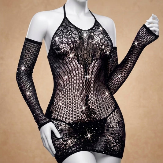 Sparkle Halter Fishnet Chemise