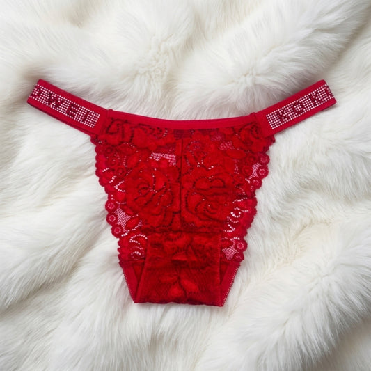 Ruby Thong Panty with Rhinestone Elastic
