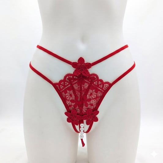 Floral Lace Pearl Thong