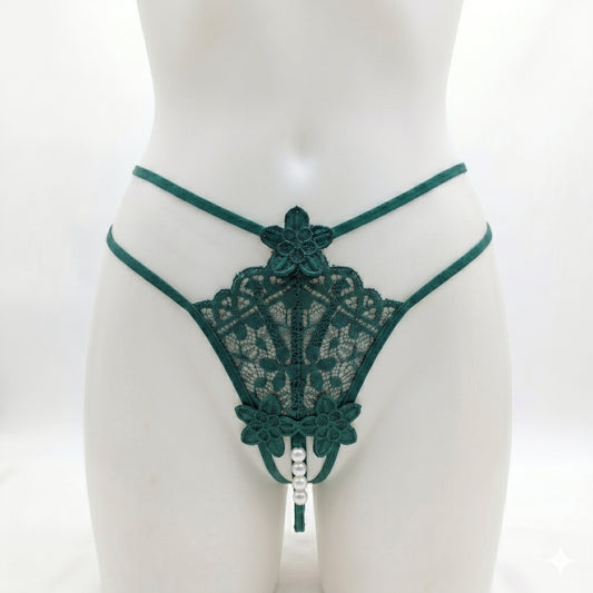 Floral Lace Pearl Thong