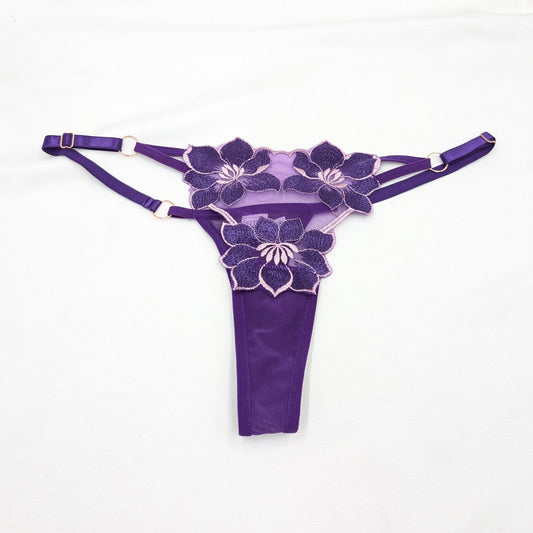 Floral Embroidered Sheer Thong