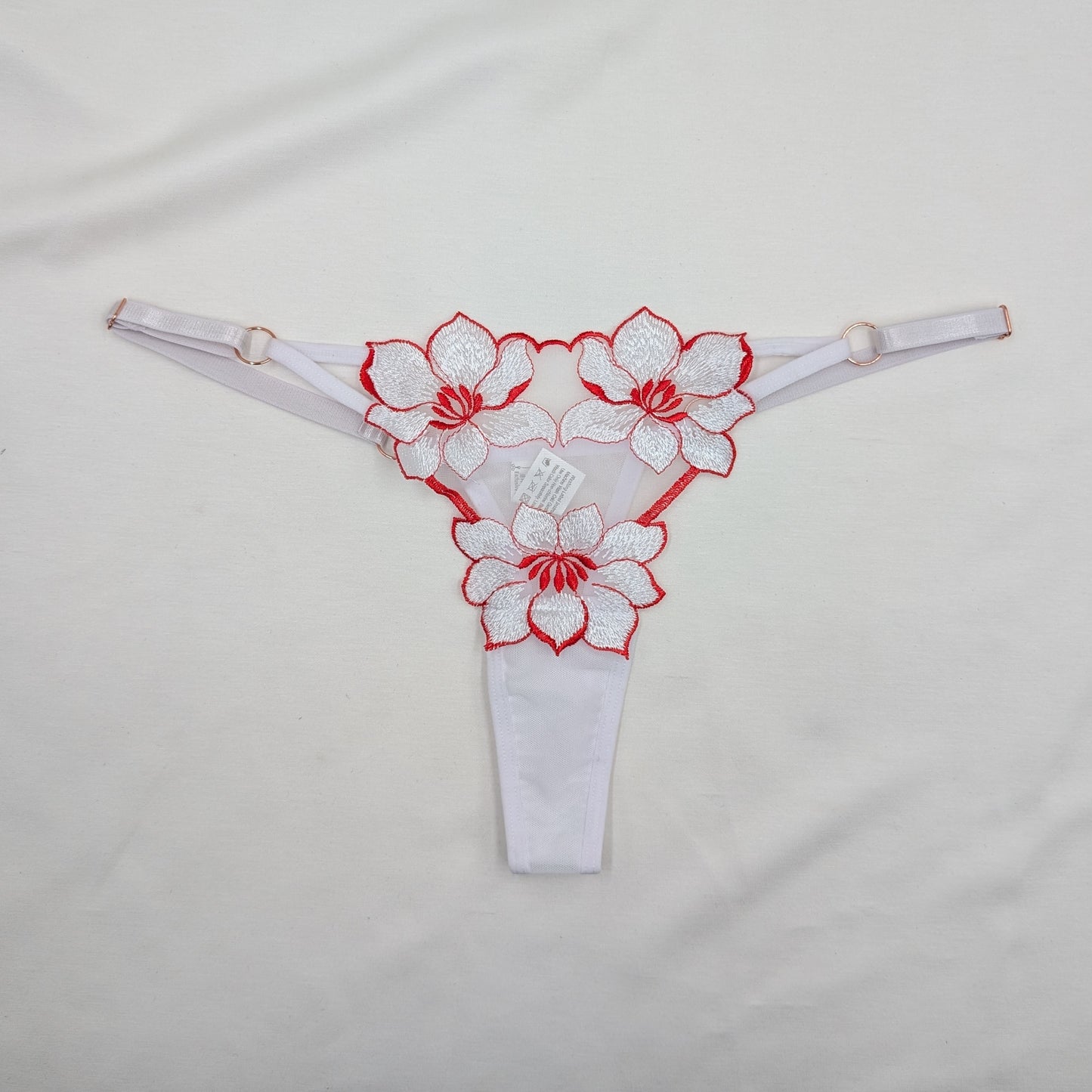Floral Embroidered Sheer Thong
