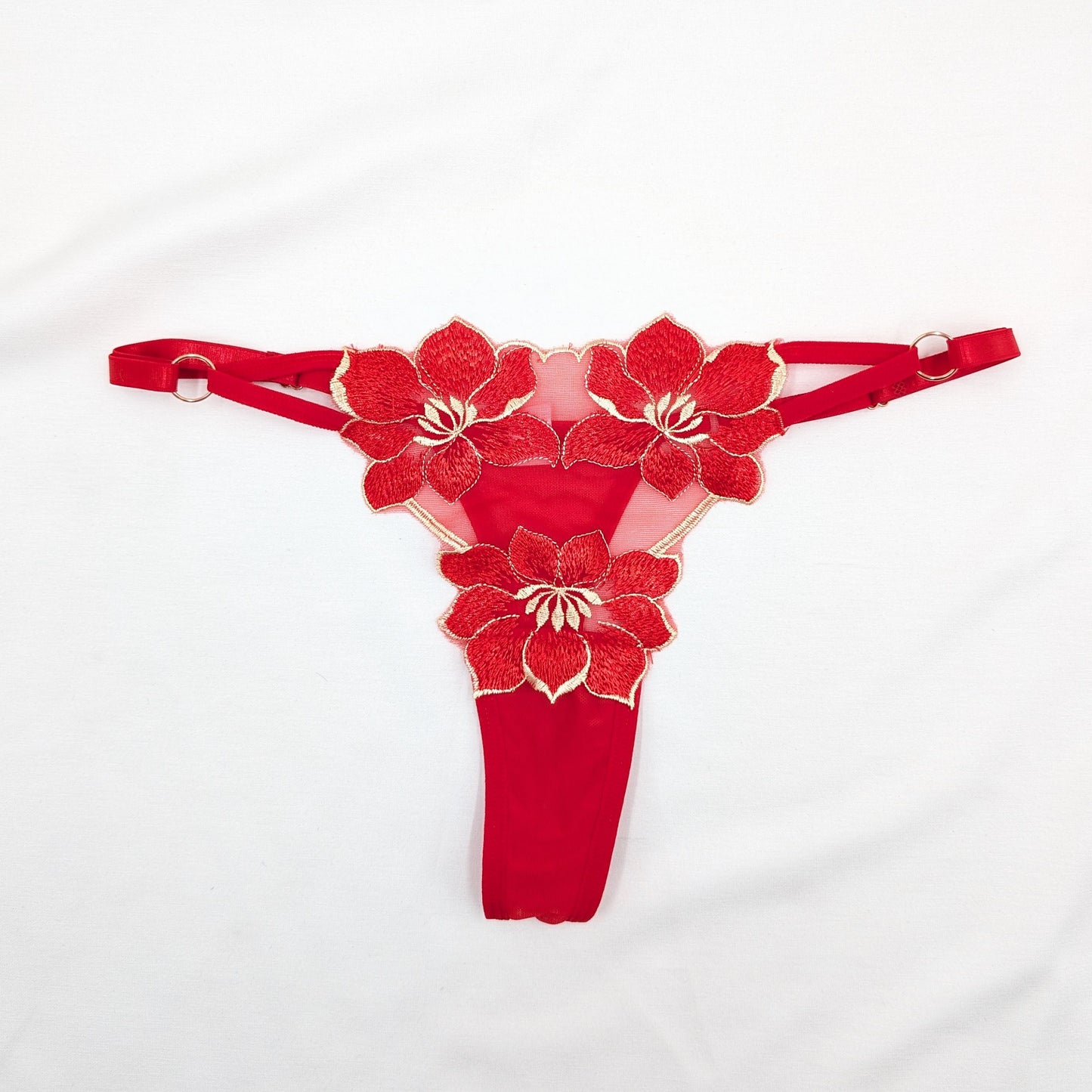 Floral Embroidered Sheer Thong