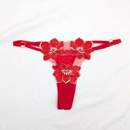 Floral Embroidered Sheer Thong