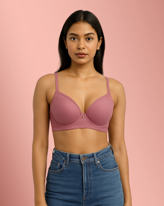 Dotted Strap Push-up Ring Bra